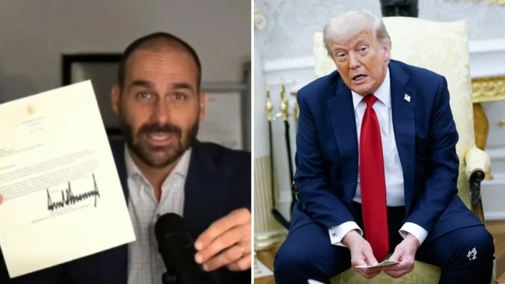 Eduardo Bolsonaro envia “último recado” ao Brasil e mostra carta de Donald Trump em defesa de Bolsonaro