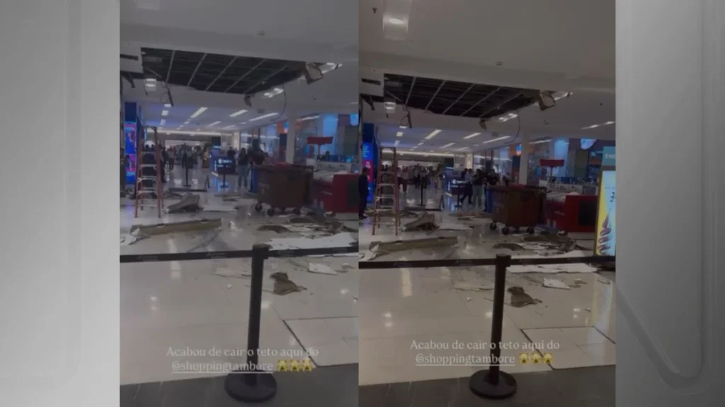 Vídeo: teto do Shopping Tamboré desaba com fortes chuvas na Grande SP