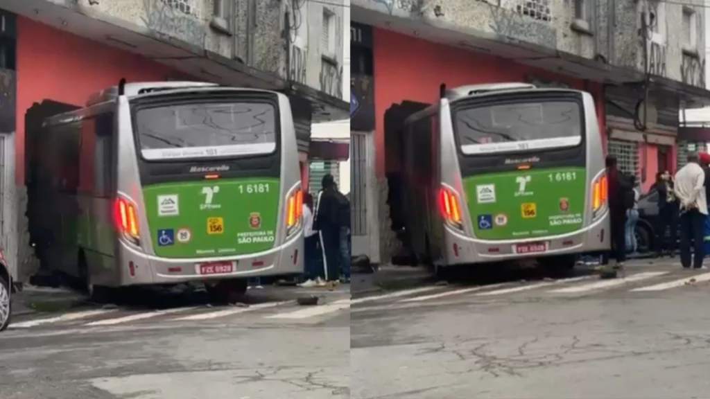 SP: Ônibus desgovernado atinge veículos, invade comércio e deixa 5 feridos