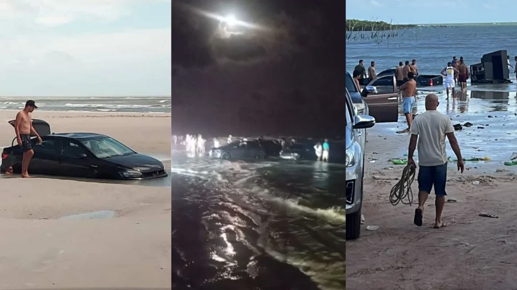 Vídeo: Réveillon termina com carros presos no mar em praias do Pará
