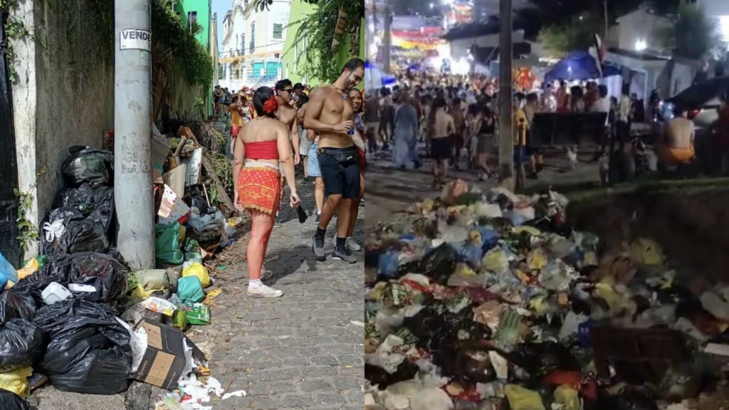 Vídeos mostram foliões caindo sobre lixo durante Carnaval de Olinda (PE)