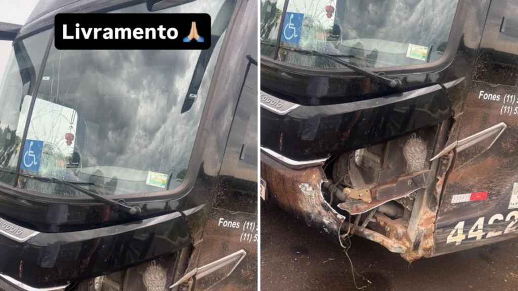 Ônibus do cantor Latino sofre acidente no interior de SP