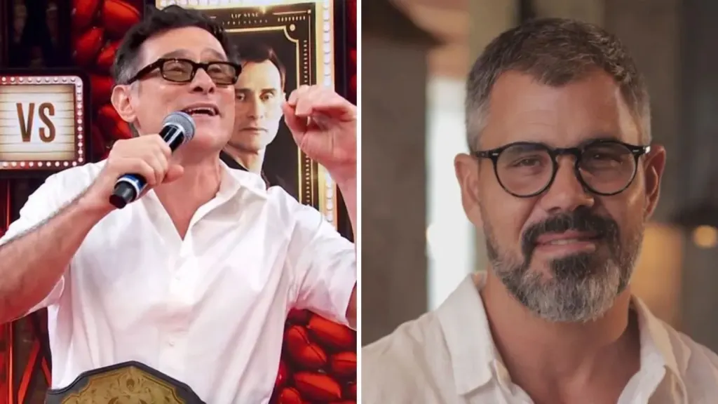 Enrique Diaz cutuca Juliano Cazarré e cita curso para homens no “Domingão”