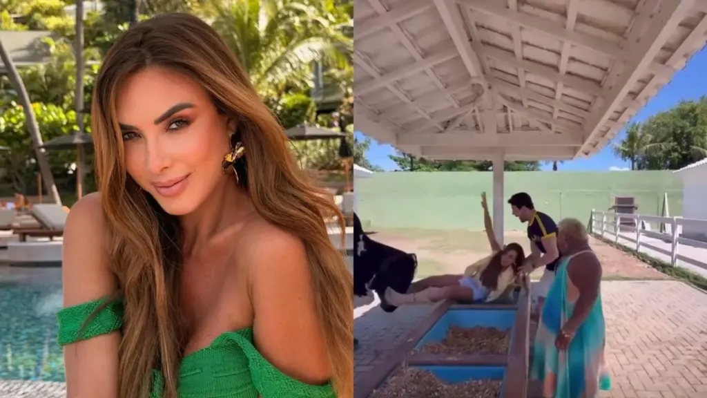 Nicole Bahls leva cabeçada de animal e é arremessada; veja vídeo