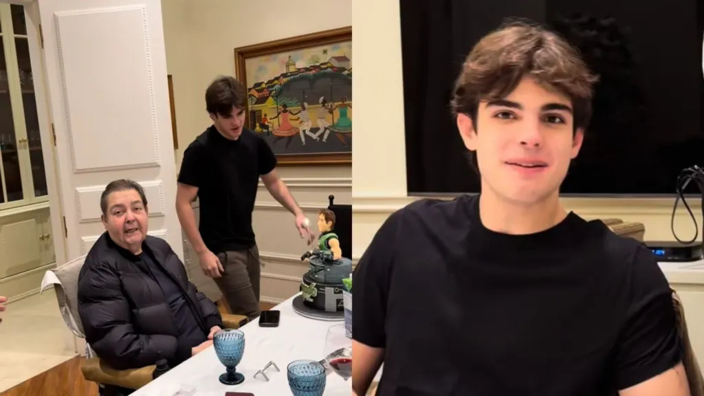Faustão celebra maioridade do caçula em registro raro; veja vídeo